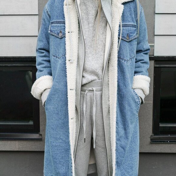 OAK + FORT Sherpa Lined Denim Coat - XS/S - Picture 3 of 5